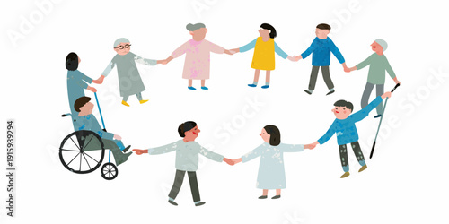 Diverse group of people holding hands in a circle symbolizing community