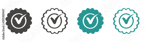 Approved or certified medal icon in a flat style. Rosette icons