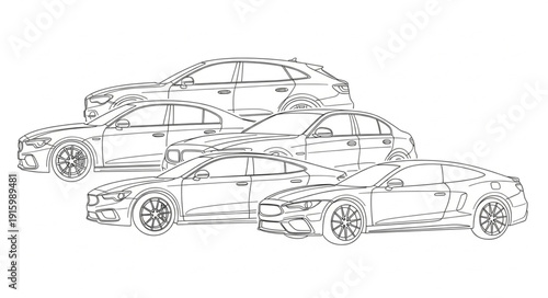 Multiple Cars Lined Up In A Row Illustration.