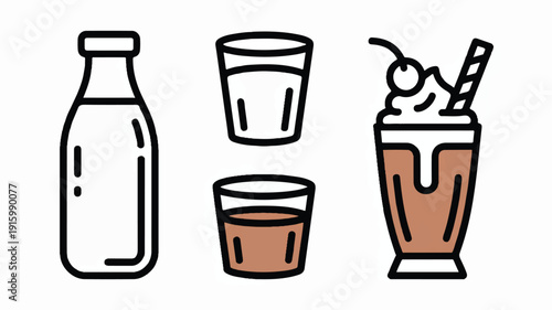 Fresh vector illustration icons depicting dairy products like milk, cheese, and butter, ideal for food branding, grocery stores, and healthy eating promotions.