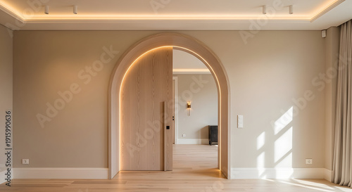 Modern interior architecture with archway and lighting