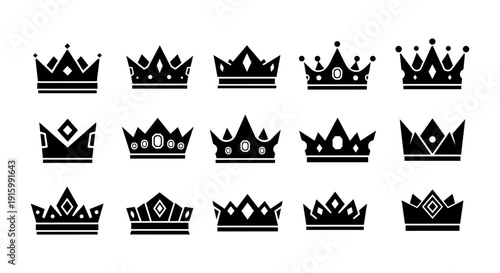 Crown icon set royalty king queen crowns
