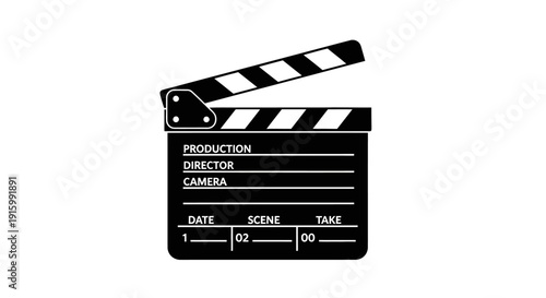 Classic film clapperboard for movie production and cinema.
