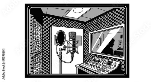 Professional recording studio setup with microphone and sound equipment.