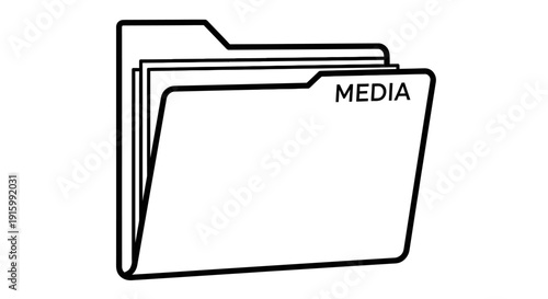 Simple line art illustration of a media folder icon.