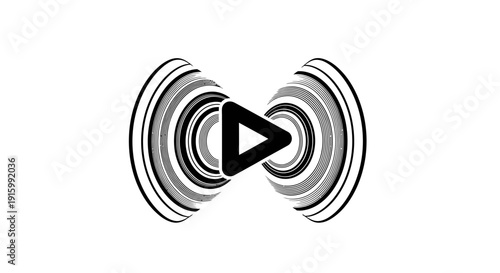Abstract Play Button with Concentric Sound Waves.