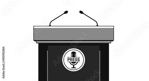 Press Conference Podium with Microphones for Public Speaking Event.