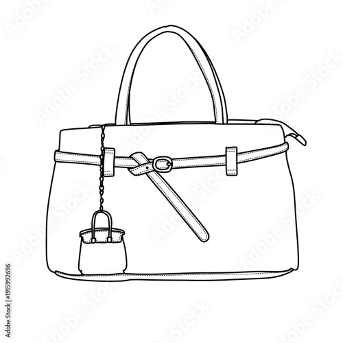 Elegant Handbag Illustration with Decorative Belt and Charm.