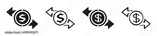 Dollar money transfer icon set. Money transfer icon