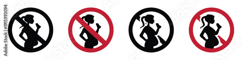 No alcohol during pregnancy vector flat signs