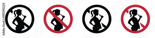 No alcohol during pregnancy vector flat signs