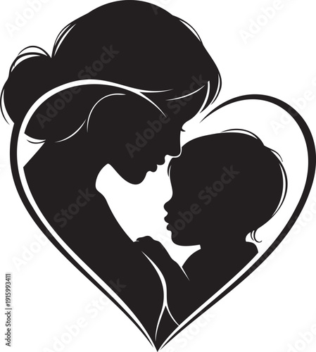 Silhouette of mother and baby forming a heart shape, symbol of unconditional love and family bond