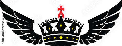 Black winged crown with red cross and yellow accents