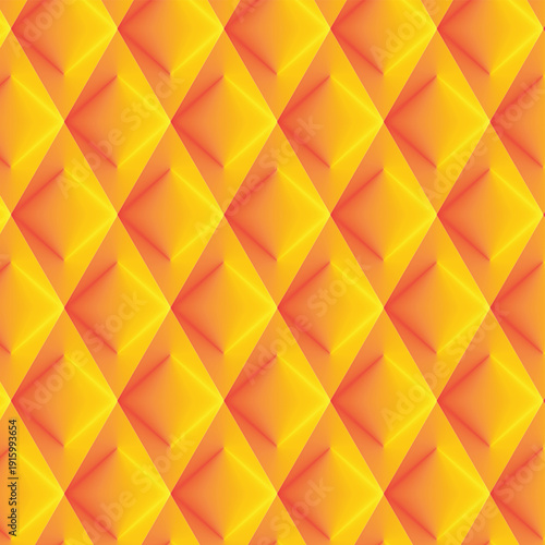 Seamless vector pattern with a vibrant orange and yellow gradient applied to a repeating geometric diamond texture, creating a warm abstract background.
