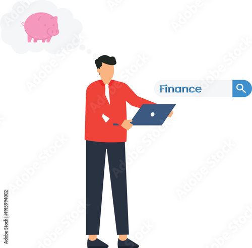 Businessman searching financial planning online saving money investment strategy digital banking concept personal finance modern technology business goals internet browsing data analysis