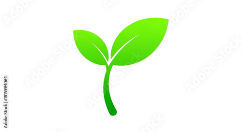 Green leaf sprout icon with two leaves on white background symbolizing growth and nature