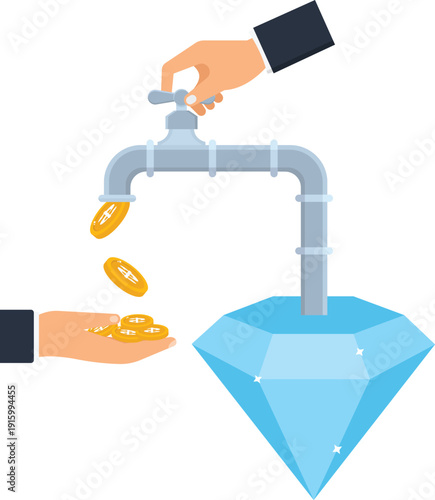 Diamond asset financial faucet money flow passive income cash generation wealth management business success investment strategy liquid assets earning money financial growth revenue stream