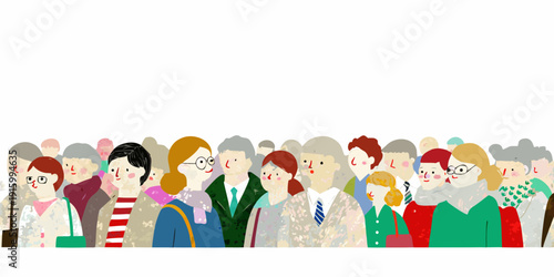 Illustration of a diverse group of people standing closely together