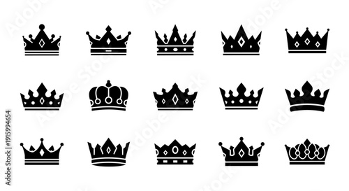 Royal crown icon set king queen crown silhouettes