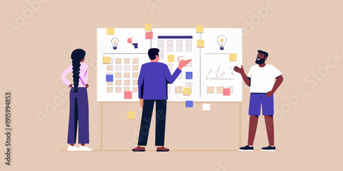 Team brainstorming ideas on a collaborative planning board with sticky notes