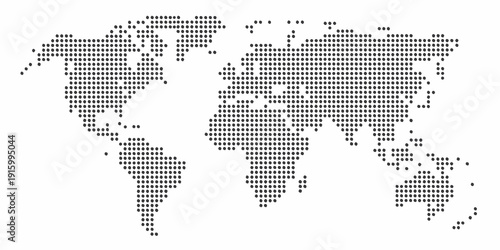 A dotted world map illustration depicting continents and oceans