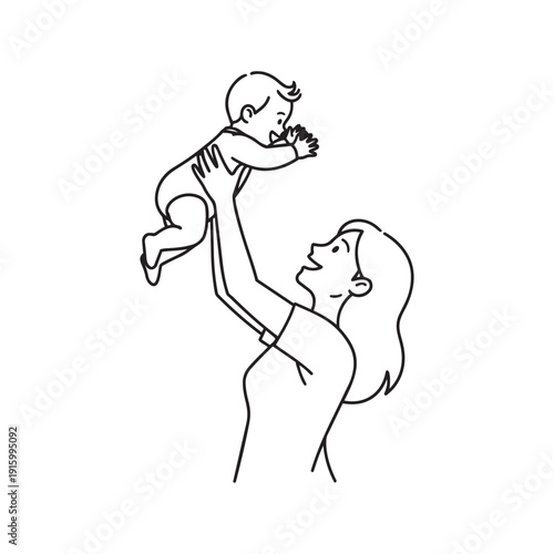 Mother playfully tossing her happy baby in the air, joy and connection illustration