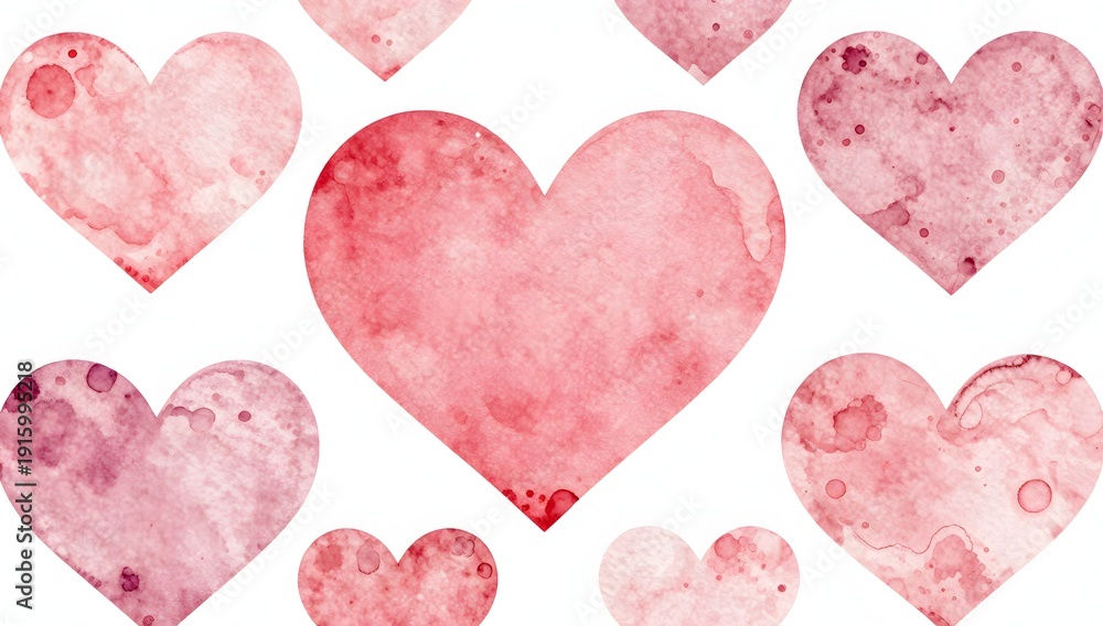 Fototapeta premium Elegant watercolor hearts pattern background for valentine's day celebration, with subtle red shades