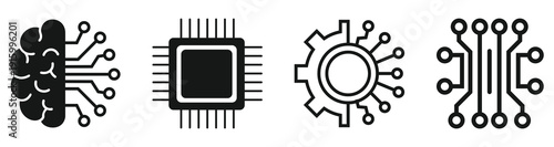 Cognitive augmentation brain icon. Microchip icon design concepts. Clipart line icons design set. Vector illustration.