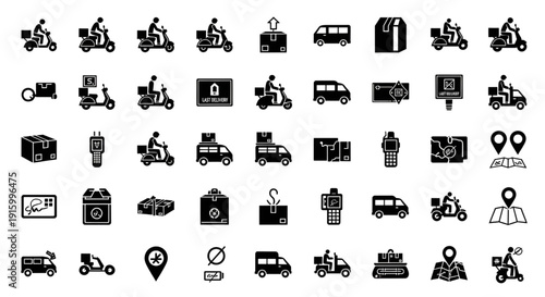 Set of delivery service icons black and white collection of various transportation methods