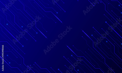 Digital circuit board with intricate patterns and connections viewed from above in a technological environment