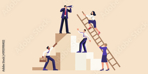 business teamwork concept people climbing steps and reaching higher goals together