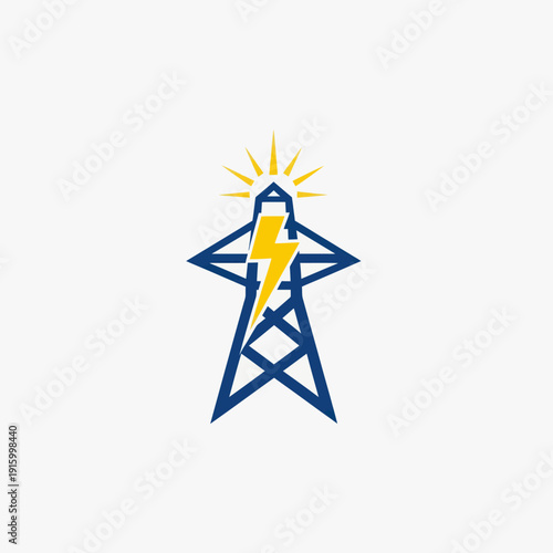 Electricity Pylon with Lightning Bolt Icon.