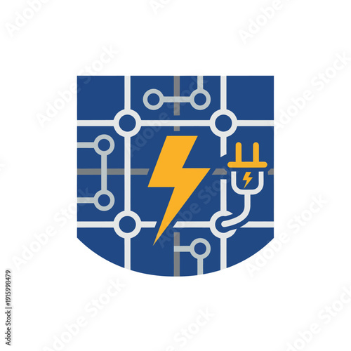 Electricity Symbol with Circuit Board and Plug.