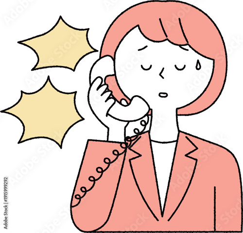 電話で怒鳴られるスーツの女性単色