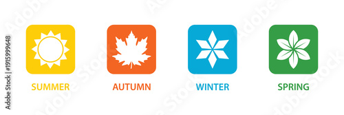 Vector illustration of four seasons sign box icon: summer, autumn, winter, spring