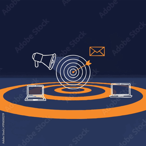 Focused Digital Marketing Strategy Concept. Targeted Advertising, Online Goal Achievement, ROI, Promotion, and Communication.