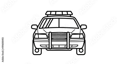 Police car front view line art illustration.