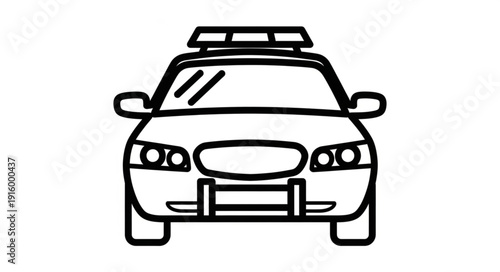 Police Car Icon Front View Simple Line Art.