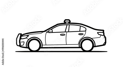 Police car illustration side view line drawing.