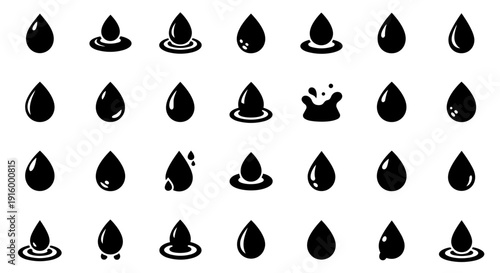 Water drop icon set liquid droplet splash symbols collection