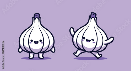 Cartoon Garlic Characters with Facial Expressions.