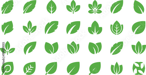 Green leaf icon collection vector set with eco nature plant symbols isolated illustration