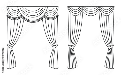 Curtain vector illustration with elegant drapes and tassels