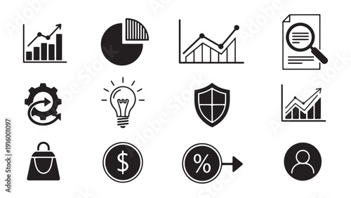 Business Icon Pack Representing Finance Metrics UI Symbols and Market Analytics for Corporate Presentations