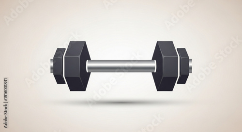 Black dumbbell with silver handle on beige background fitness equipment