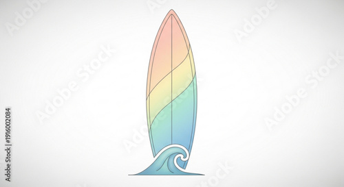 Vibrant surfboard on wave symbolizing ocean recreation and leisure activities