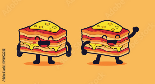 Cartoon Pizza Characters with Happy Expressions.