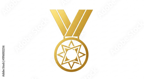 Golden medal icon with star design on white background
