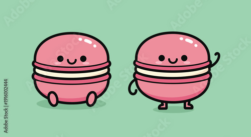 Cartoon Macarons with Smiling Faces and Legs.
