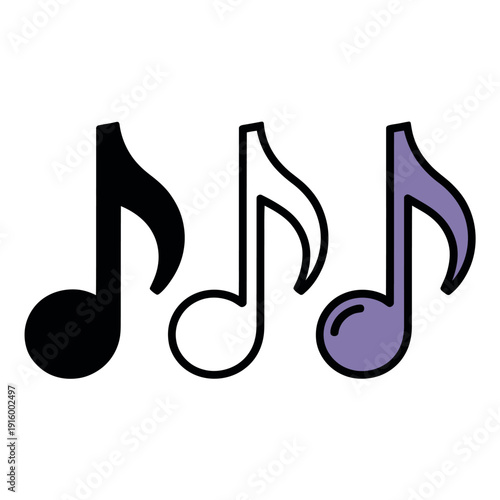 Musical eighth notes display three distinct stylistic variations isolated on white.